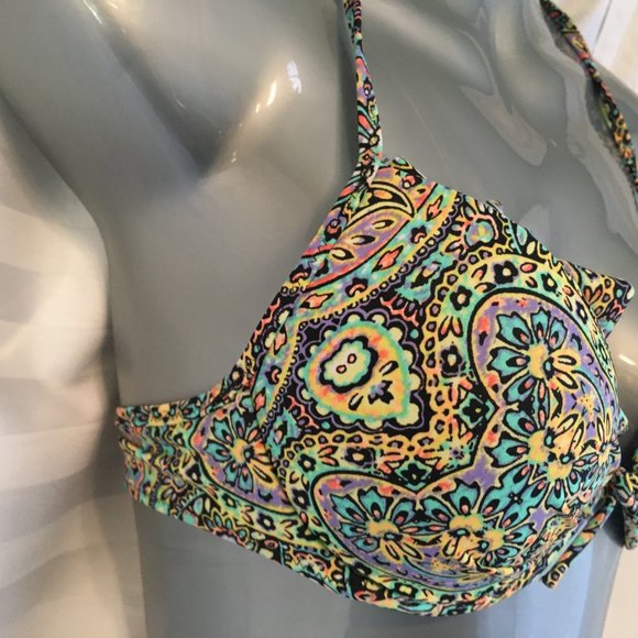 Victoria's Secret Bikini 2 pcs Set Top Sz 32C Bottom Medium Pushup Paisley Boho - Picture 6 of 14